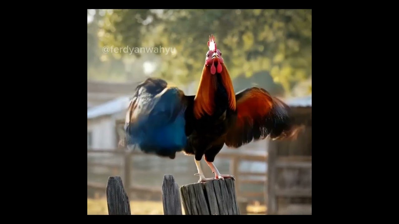 The rooster crows