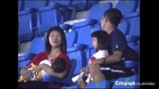 Baseball fan drops ball, and daughter
