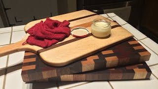 How to make a simple cutting board finish at home with mineral oil and bees wax. If you would rather purchase a cutting board finish 