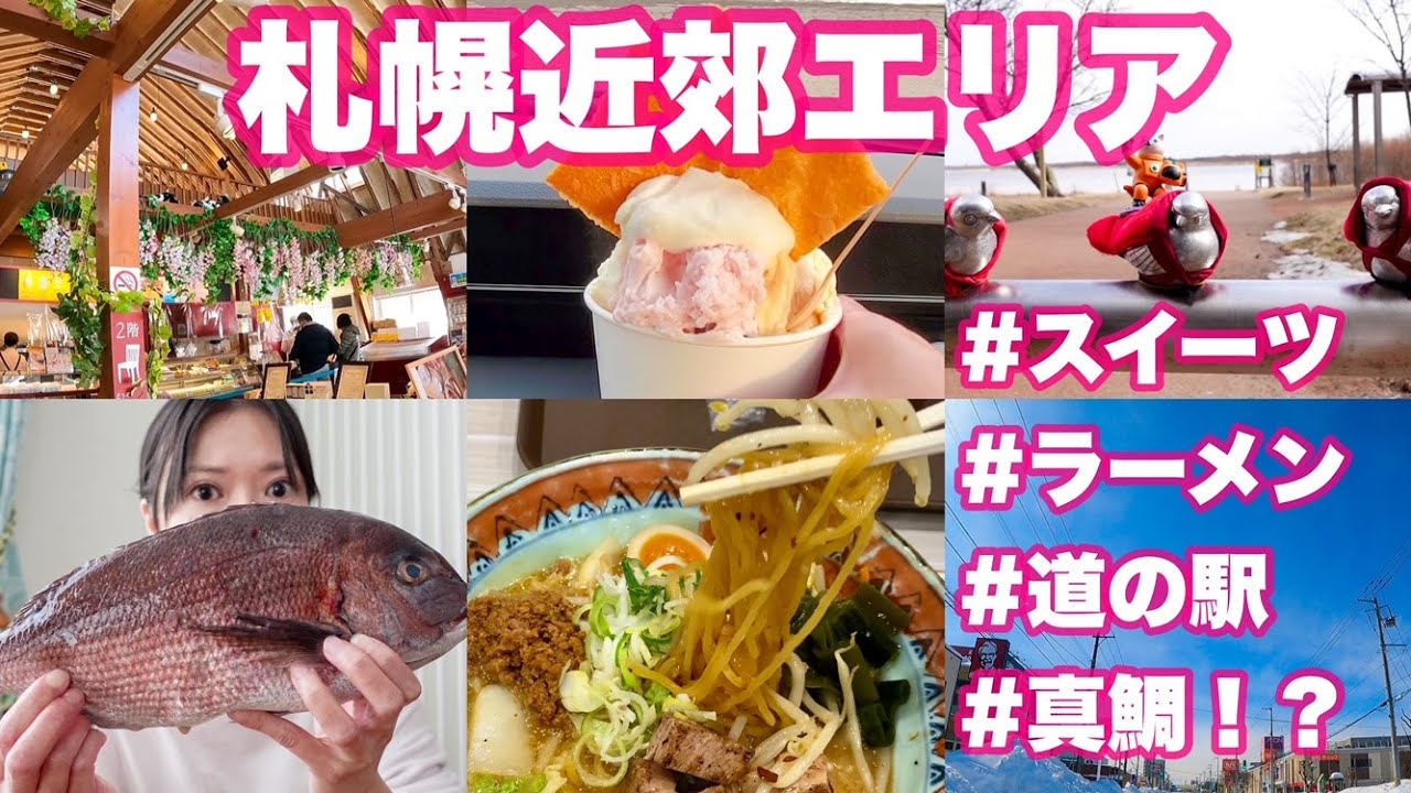 札幌近郊エリア 江別 恵庭 当別 北広島 苫小牧 Vlog 北海道 食べ歩き スイーツ ラーメン パン カフェ 道の駅 真鯛を捌く 昆布締め 鯛茶漬け 刺身 あら汁 Youtube