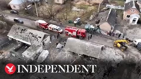 Aerial view shows aftermath of Russian missile strikes on Lviv Oblast