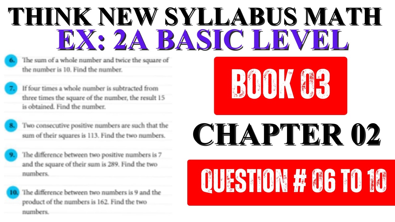 Math Book 3 | Ex 2A Q6 to Q10 | Chapter 2 | Quadratic Equations & Graphs