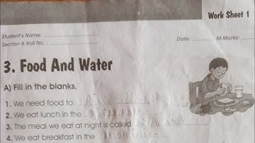 Class 1 Food And Water E.V.S.Worksheet For Class 1