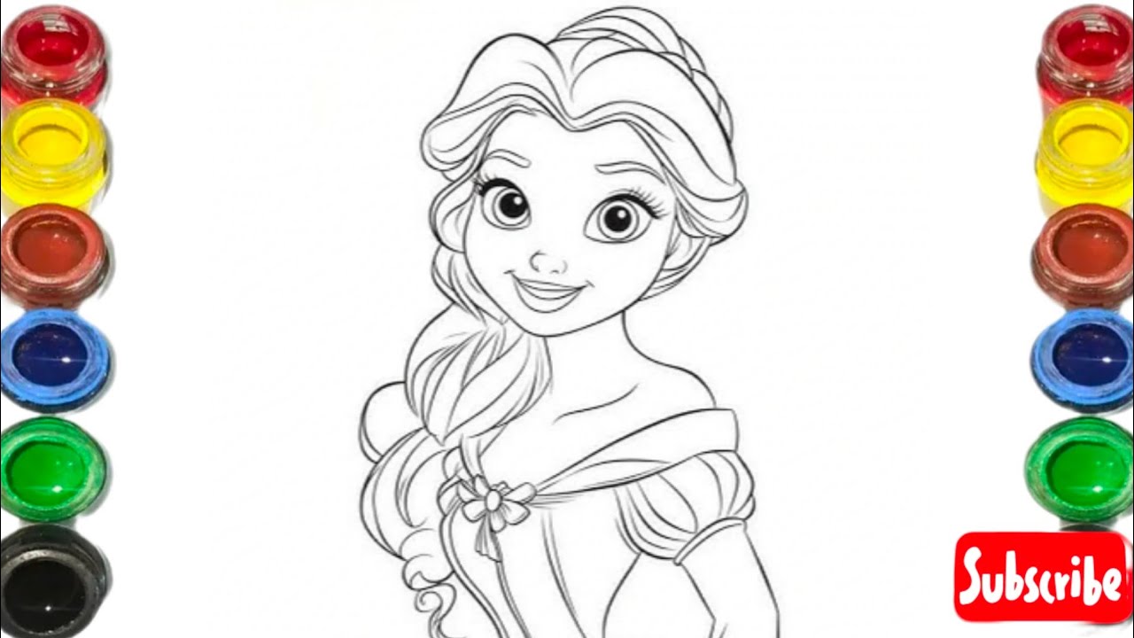 Cute Princess Belle Drawing for Kids, Painting & Coloring for Kids, Toddlers | Let's Draw Together