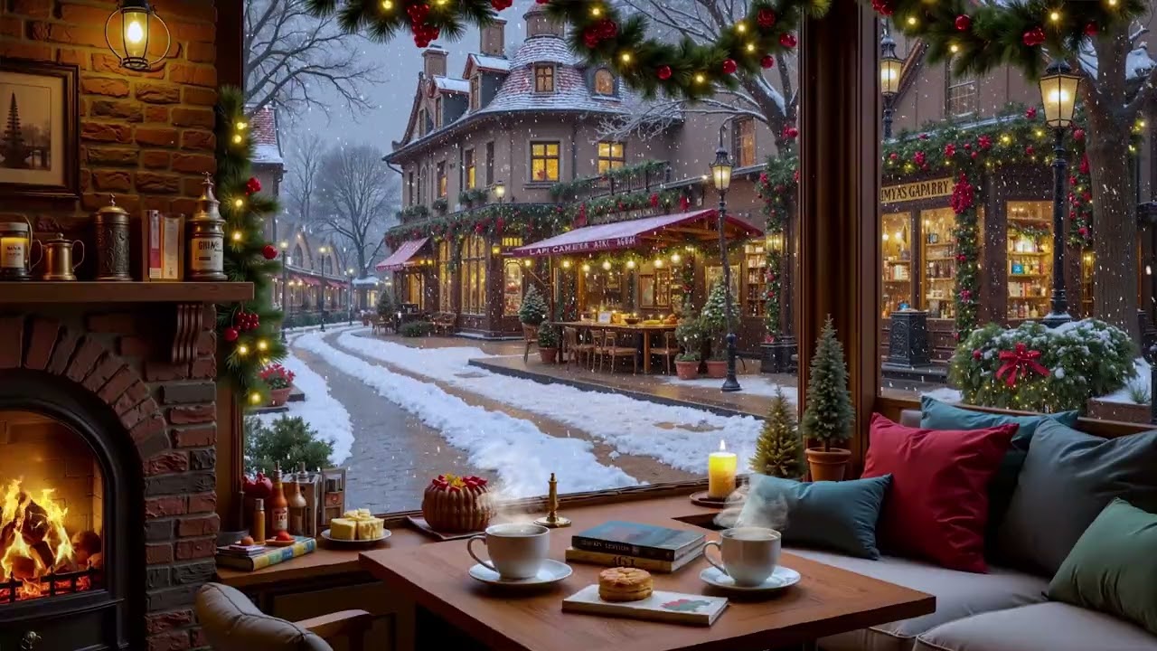 Уютная декабрьская атмосфера кафе ❄️ Нежный джаз на заднем плане и свечение камина