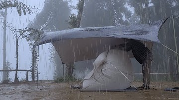 Extreme Solo Camping in Thunderstorm & Heavy Rain ⚡🌧️ Relaxing Rain Sounds for Sleeping