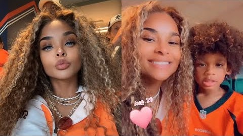 Ciara and son Win Wilson play with Instagram filters at the Broncos Vs Rams pre-season NFL game
