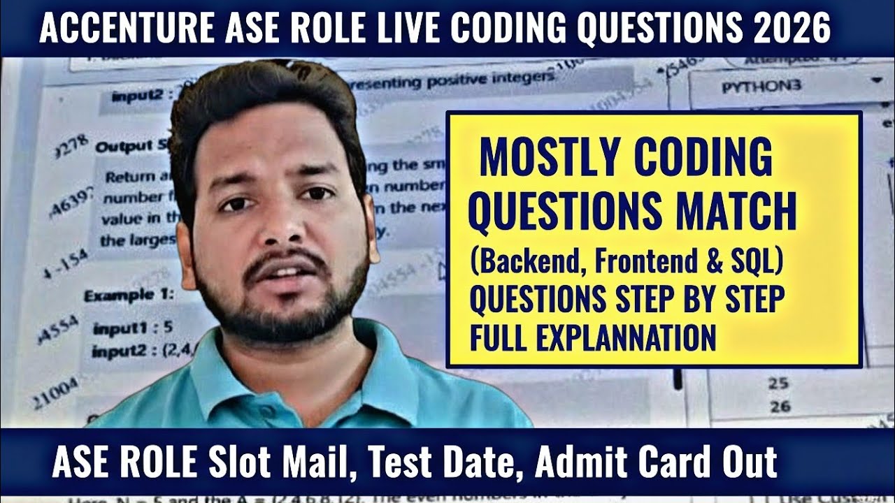 Accenture ASE Live Coding Questions 2026 | Full Backend, Frontend & SQL Questions Explanation
