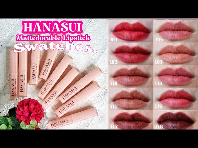 LENGKAP 10 swatches Hanasui Mattedorable Lipstick Anti Geser – Matte Lip Bullet Lokal Murah class=