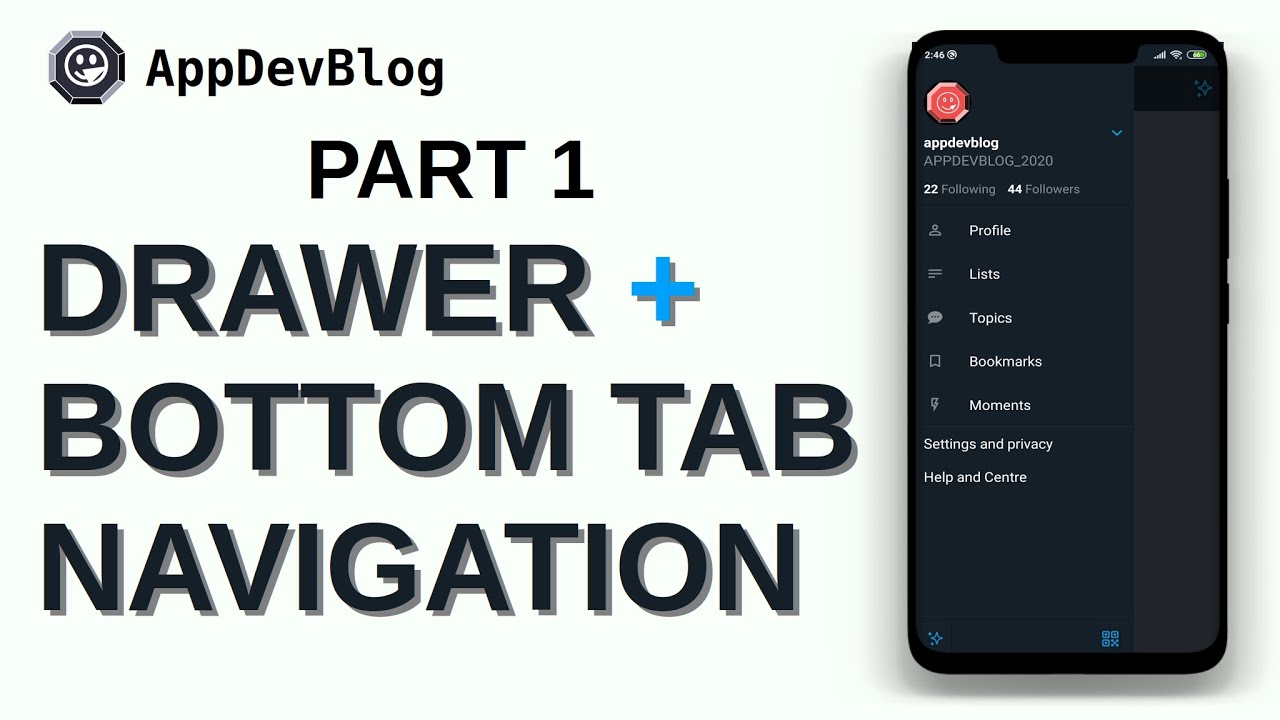 Drawer + BottomTab Navigation (Part 1) - Twitter | React Navigation v5 ...