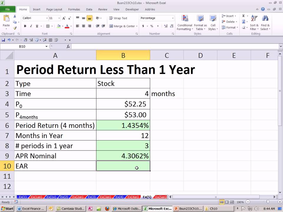 excel finance class 94 period holding returns for less than 1