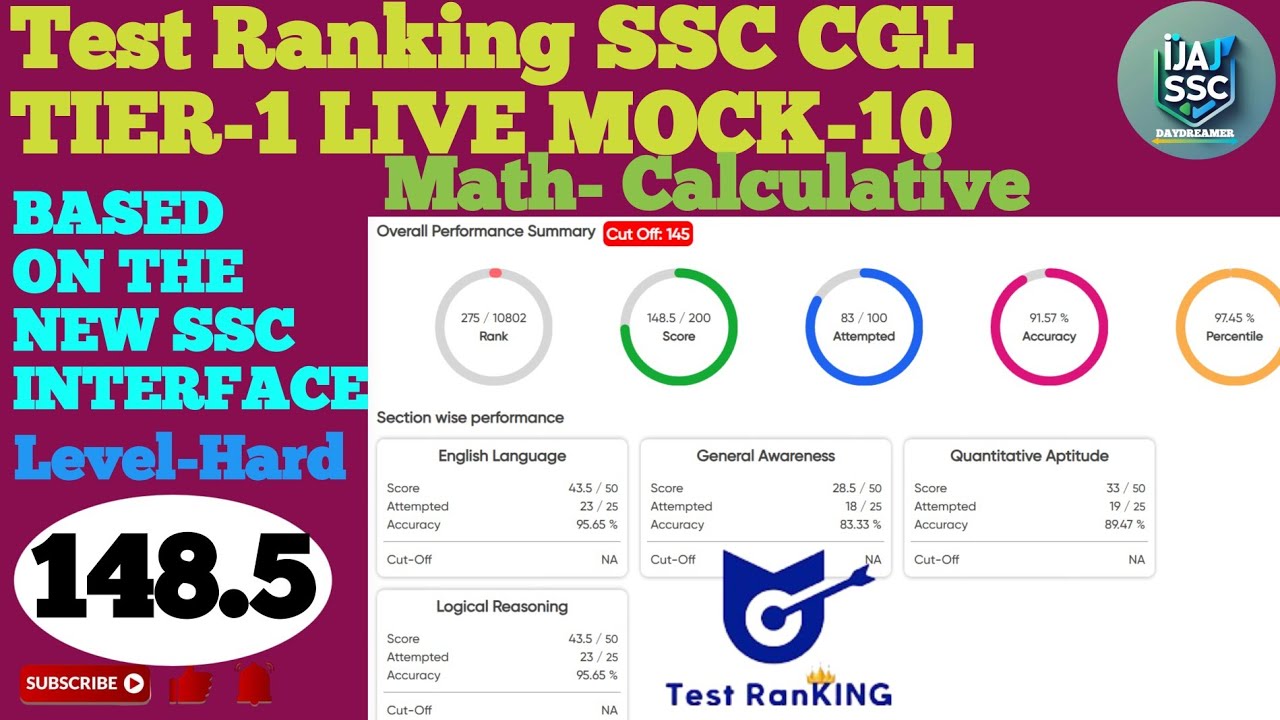 Test Ranking Ssc SSC CGL TIER -1🎯 Test Ranking Live Mock-10🔥Target SSC CGL 2025 # ...