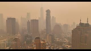 NYC Wildfire Haze from Canada. Drone View.