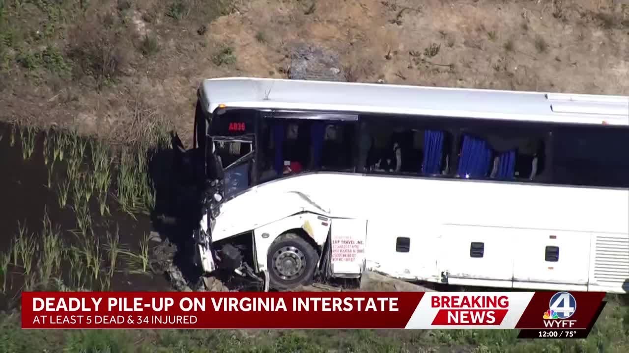 Bus hits cars in Virginia, killing 5 people and injuring 34, state ...
