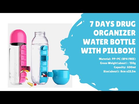 7 Days Drug Organizer Water Bottle, Pillbox Water Bottle