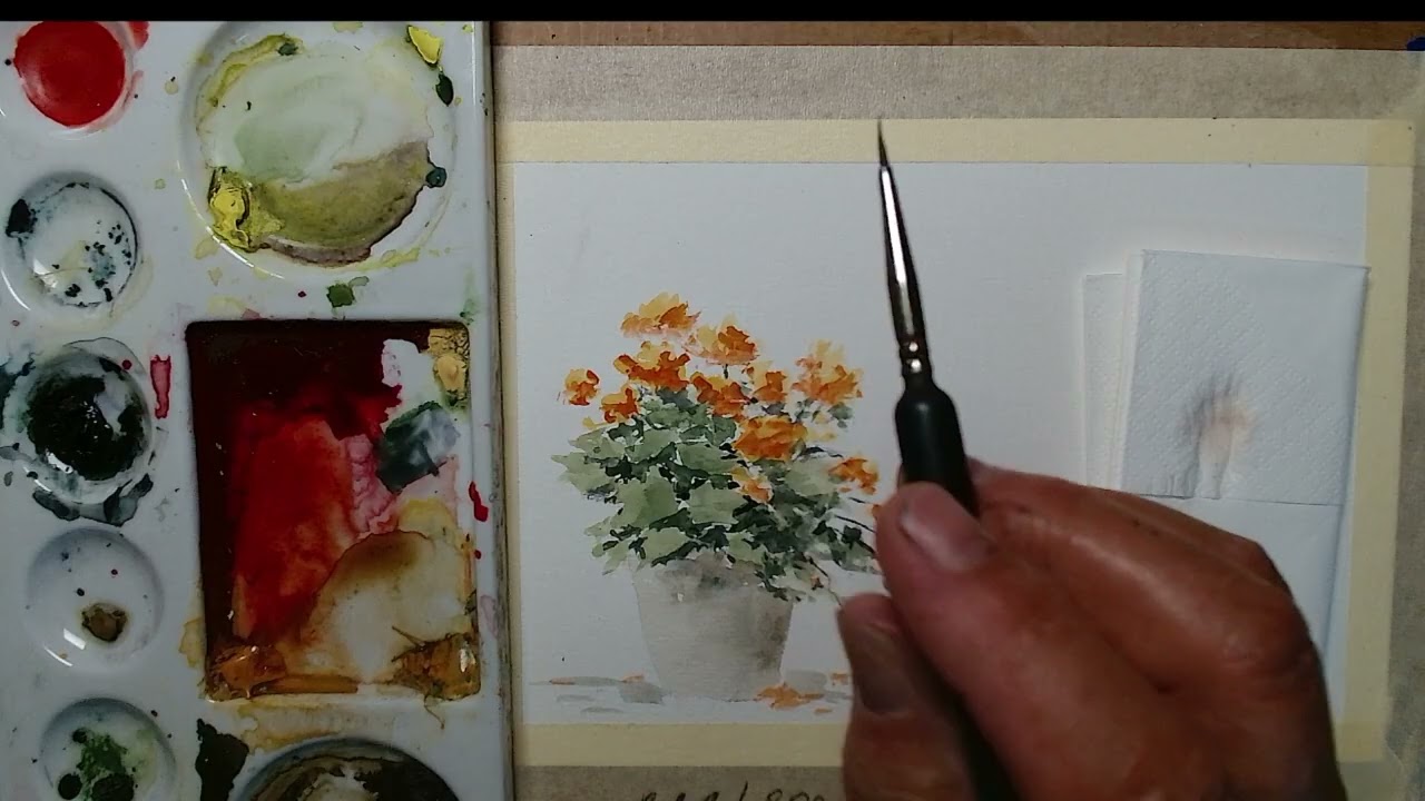 Easy Watercolor Potted Flowers Tutorial for Beginners! #geraniums