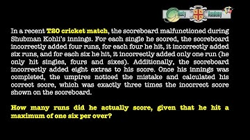 A Cricket Scoreboard Malfunction Solved with a Three Variable Linear Diophantine Equation