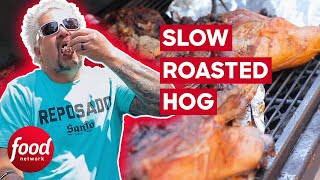 Guy Fieri Slow Roasts Whole Hog While Camping | Guy's All-American Road Trip