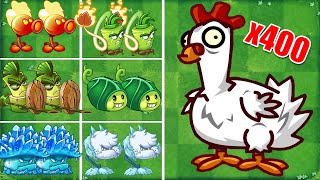 PVZ 2 Challenge - 10 Plants Max Vs 400 Zombies Chickens - How Many Plants Will Win?