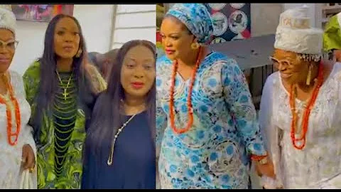 The New 1st Wife Of Ooni Of Ife Holds Princess Kolade's Hand In To The Opening Of Ooni's Boutique