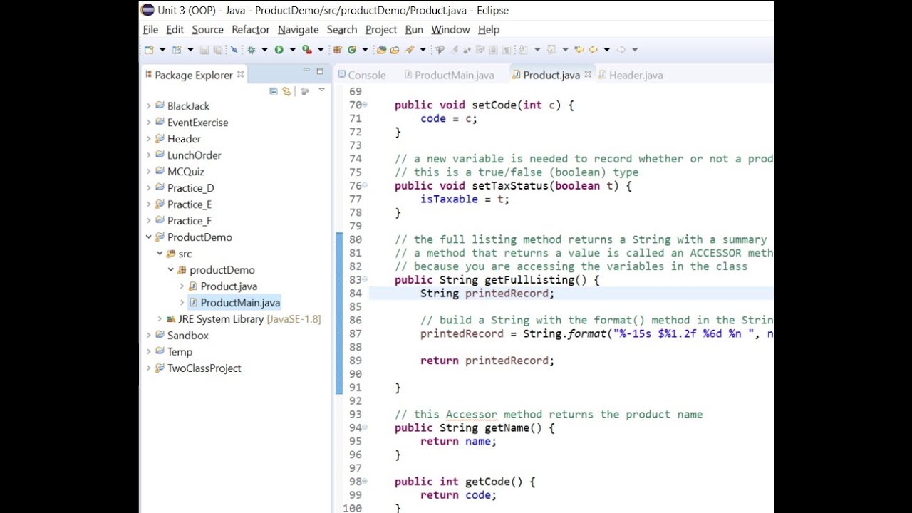 Java product class demonstration - YouTube
