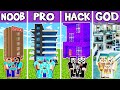 Minecraft Battle: HOTEL HOUSE BUILD CHALLENGE - NOOB vs PRO vs HACKER vs GOD / Animation SKYSCRAPER