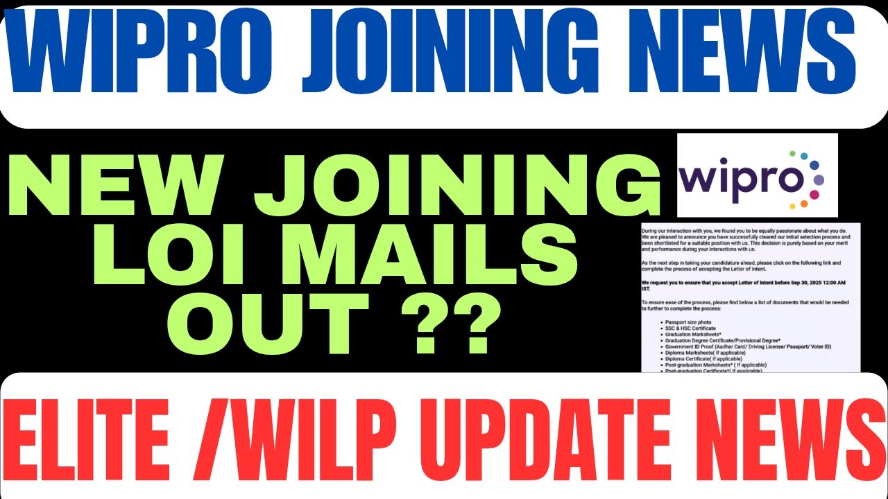 Wipro Joining News ,Offer letter | Wipro Onboarding Update news | Wipro Elite ,Wilp news