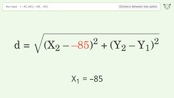 Find the distance between two points p1 (-85,60) and p2 (-69,-85): Step-by-Step Video Solution