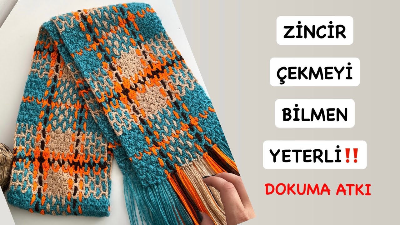 ÇOK KOLAY TIĞ İŞİ DOKUMA ATKI🧡 ÖRGÜ BİLMEYENLER BİLE YAPABİLİR 💙 crochet scarf