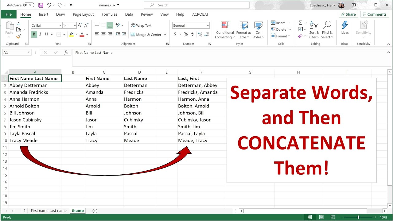 Convert “first Name Last Name” To “last Name First Name” In Excel