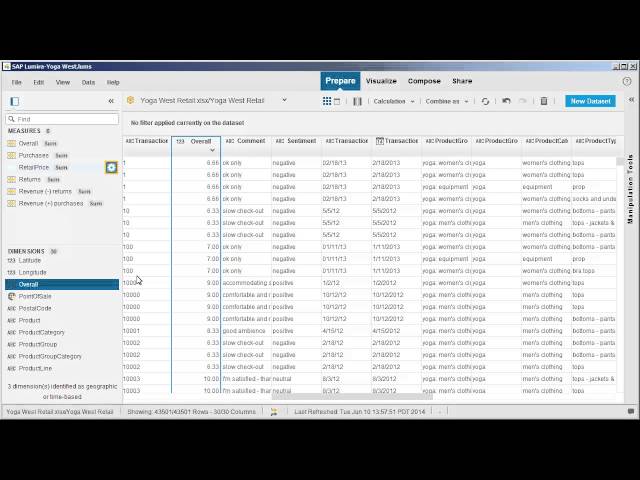 Manage measures in a dataset: SAP Lumira 1.17