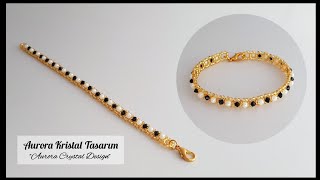 Beads bracelet beading tutorial. Baguette waterway bangle making. Pearl, crystal beaded bracelets.