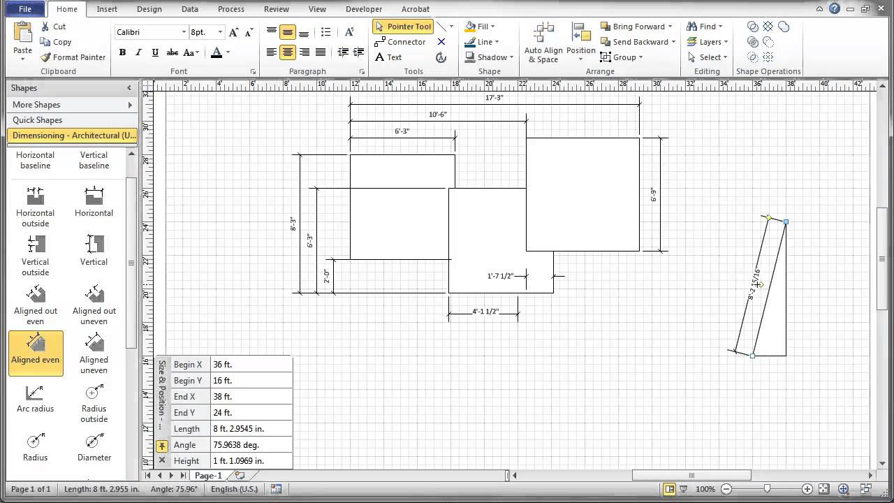 การใช้ visio  2022 New  Visio 2010 Dimensioning Tutorial