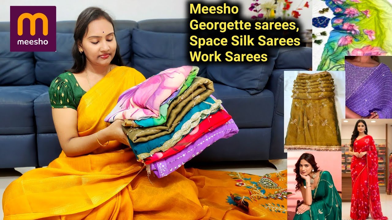 Meesho fancy work Sarees 👌 చాలా బాగున్నాయి 😍 ఇప్పటి Trending ఇవి & కొత్తవి 😍 don't Miss 🛍️