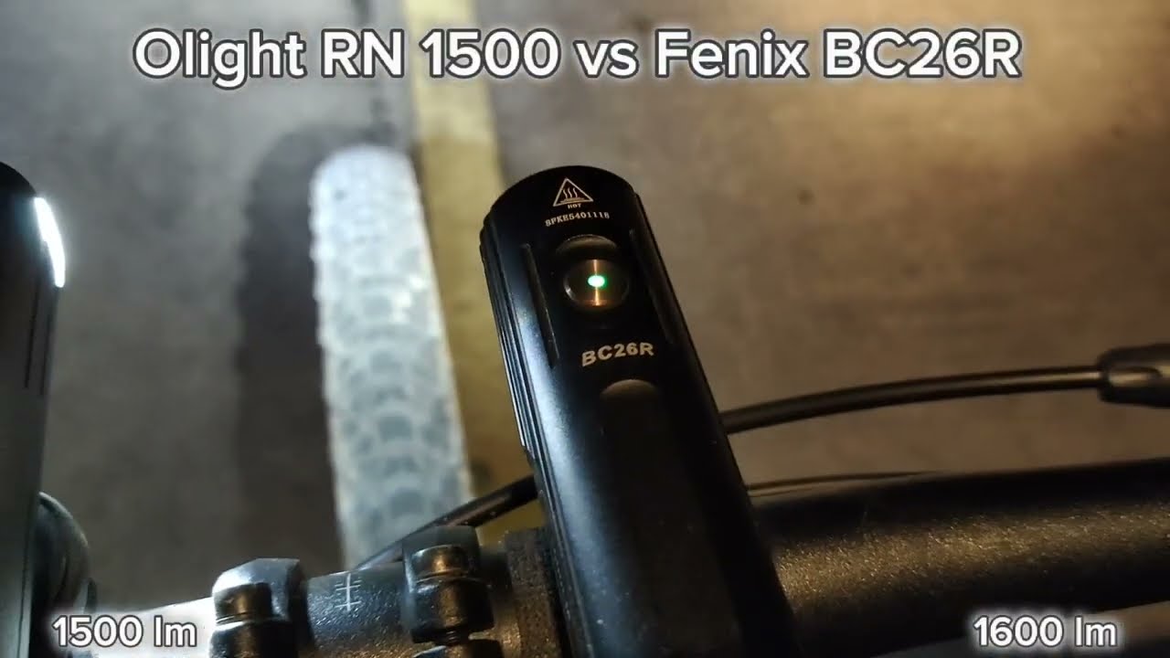 Olight RN 1500 vs Fenix BC26R - Bicycle Flashlight Beamshots Comparison 