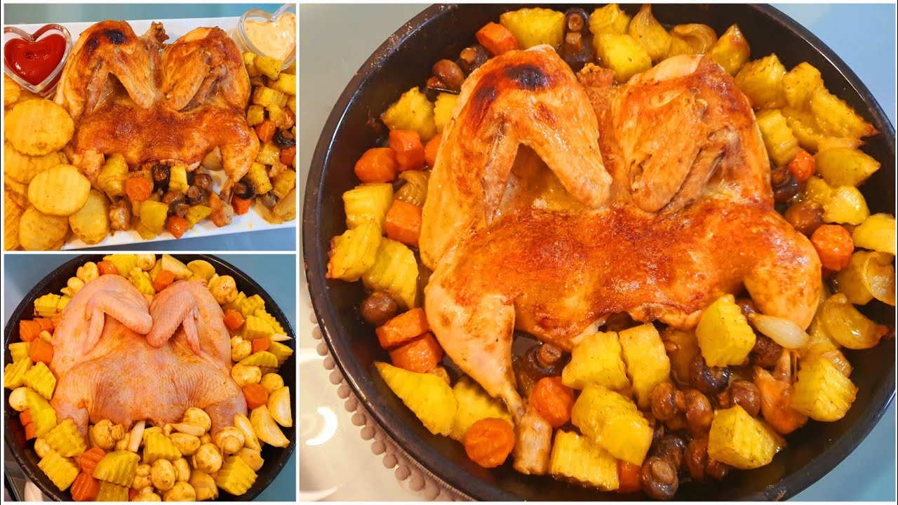 فروج مشوي بالفرن مع الخضار بالخلطة السحرية وعلى طريقتي الخاصة?