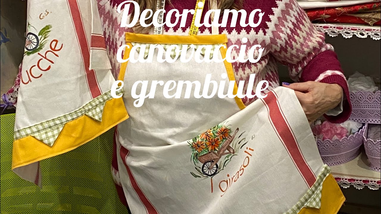 Decoriamo il canovaccio e il grembiule con avanzi di tessuto