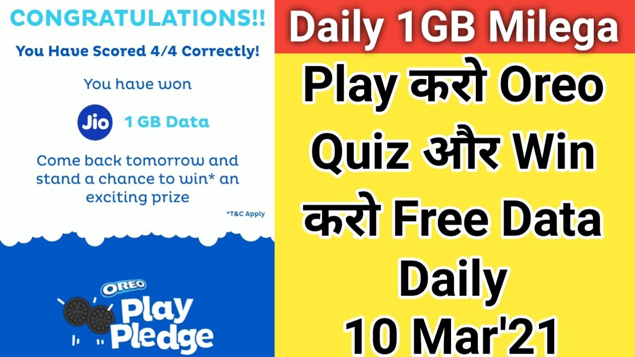 Jio Oreo Quiz Answers Today | Win Free Data Daily