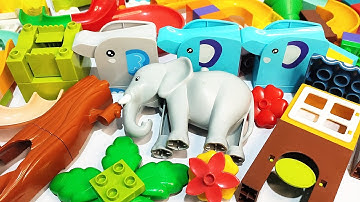 Satisfying Building Blocks coaster ASMR Marble Run - Tree House and Three Seesaw Elephant course