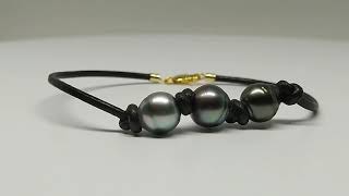 Bracelet cuir noir 3 perles vidéo