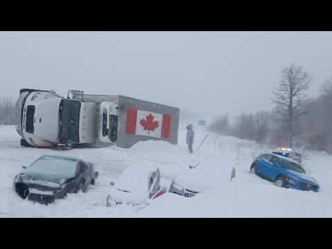 Chaos in Canada Today! Extreme Snow Storm Causing Many Major Accident ...