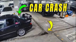 Camera Captures A Car Backing Up And Crashing In Parking Lot