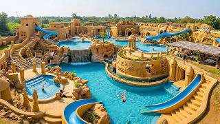 Building a Massive Sandcastle Water Park with Secret Tunnels and Tiered Pools Using Primitive Tools