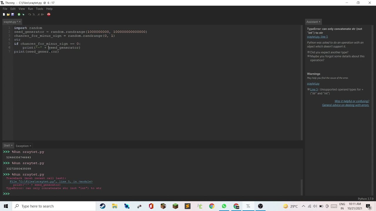 How to create a random seed generator for Minecraft using Python - YouTube