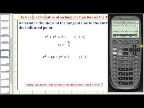 Evaluate a Derivative of an Implicit Equation on the TI-89 - YouTube