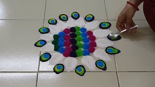 Simple rangoli with spoon l unique rangoli designs l rangoli designs with colours l रंगोली डिजाइन screenshot 5