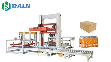 Automatic low level plastic bottle carton box robot palletizer stacking on pallet