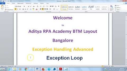 BluePrism Exception Handling - Exception Loop - BPEXH 4005 - Aditya RPA Academy BTM Layout
