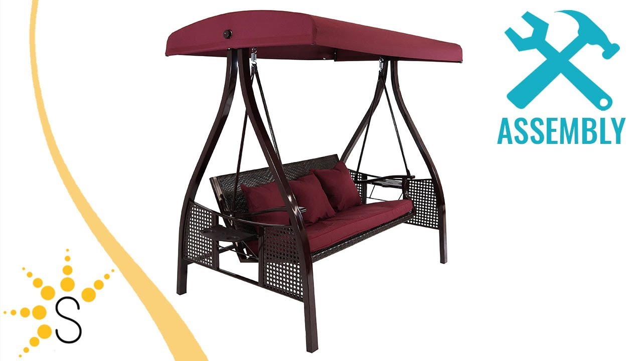 Sunnydaze 3Person Aluminum Patio Swing with Side Tables and Canopy