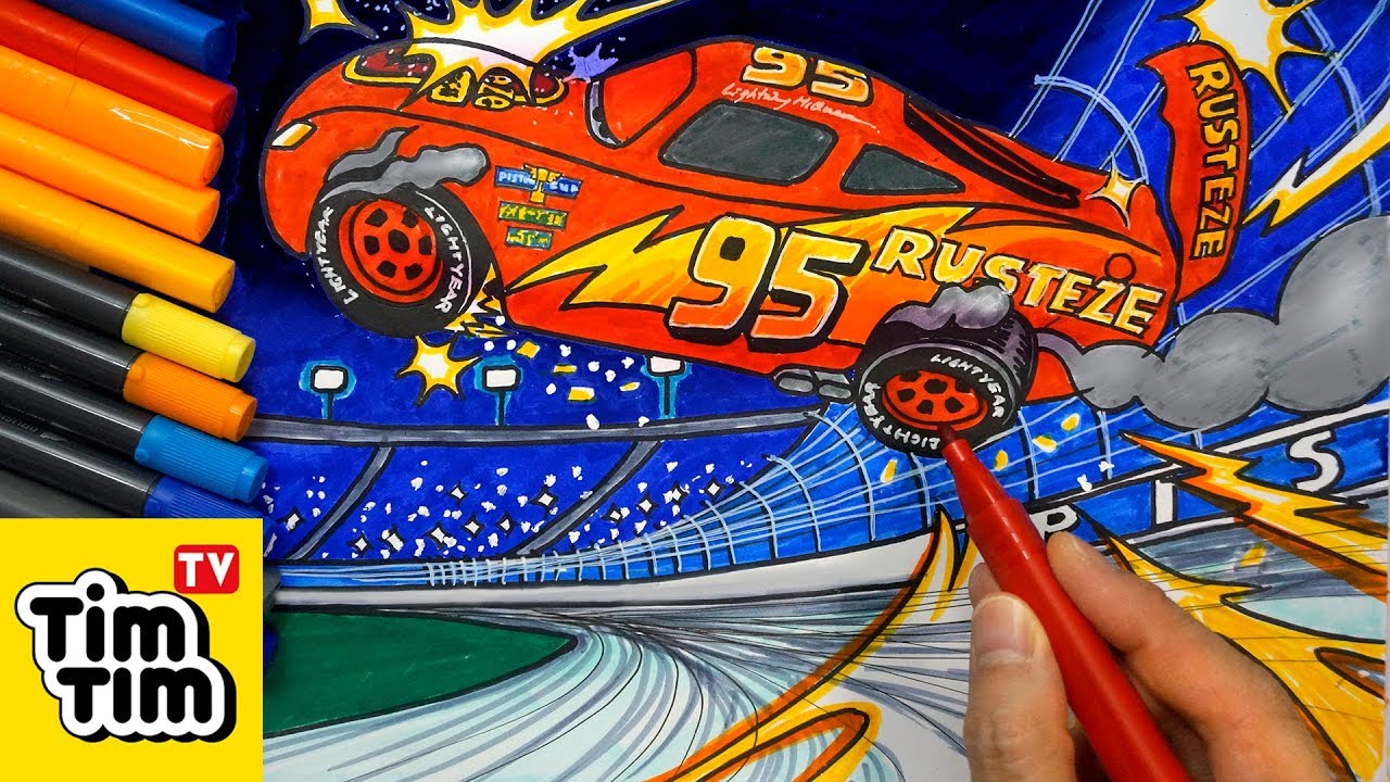 How to draw CARS 3 LIGHTNING McQUEEN CRASH SCENE | Easy step-by-step